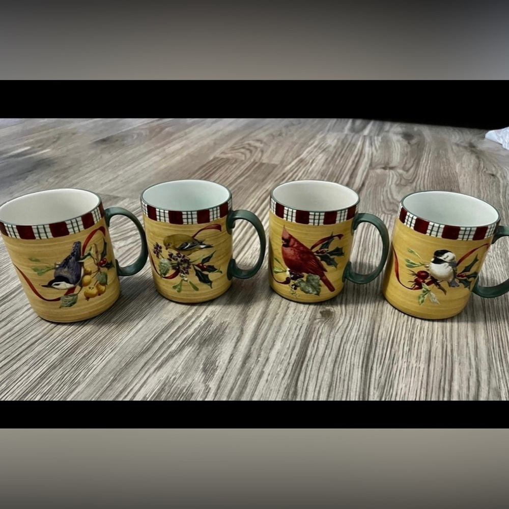 Lenox Winter Greetings Everyday Four (4) Cups with Unique Birds